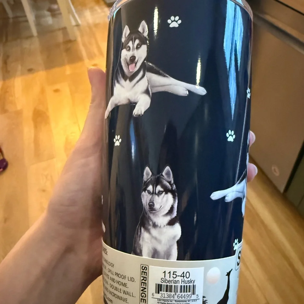 Brand new Serengeti Black Dog Tumbler with Husky Design